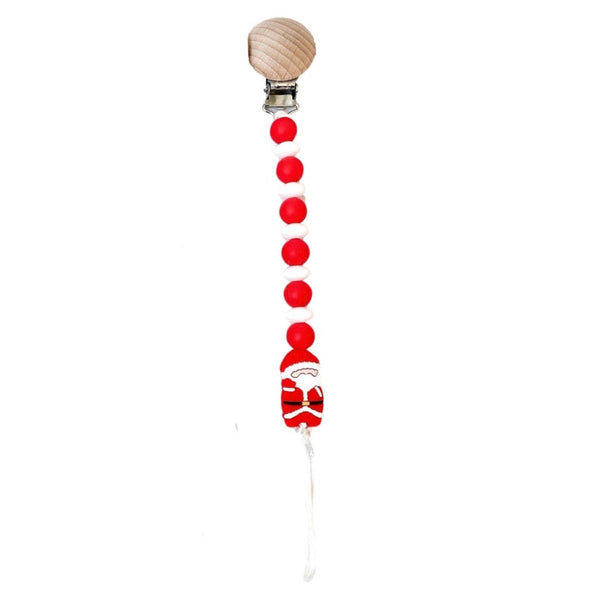 Silicone Pacifier Clip - Holiday - Red Santa