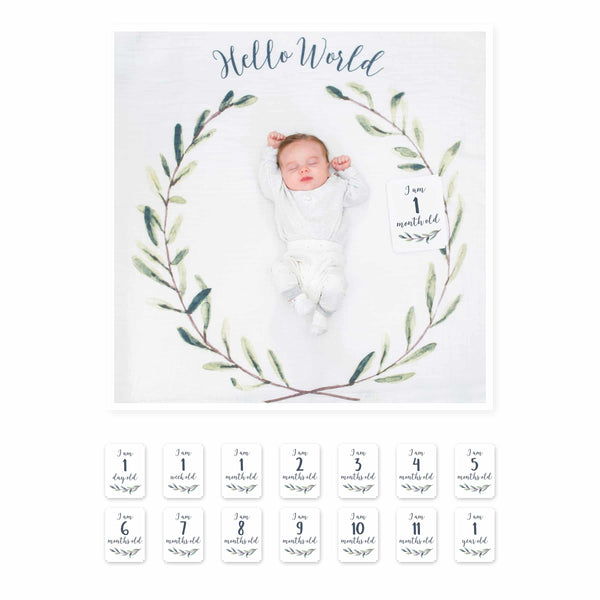 "Hello World" - Baby's First Year Milestone Blanket Set