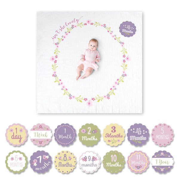 "Isn't She Lovely" - Baby's First Year Milestone Blanket Set