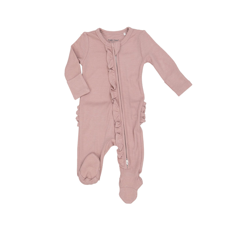 Ruffle Footie - Silver Pink Ribbed