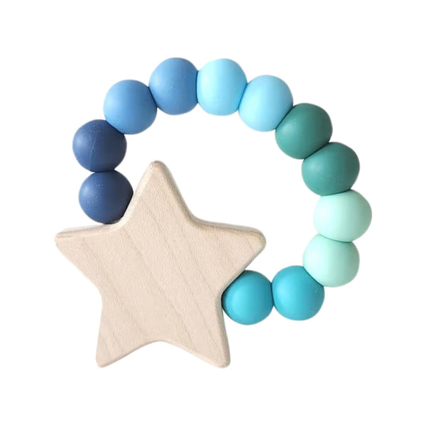 Star Charm Silicone + Wood Teether - Peacock